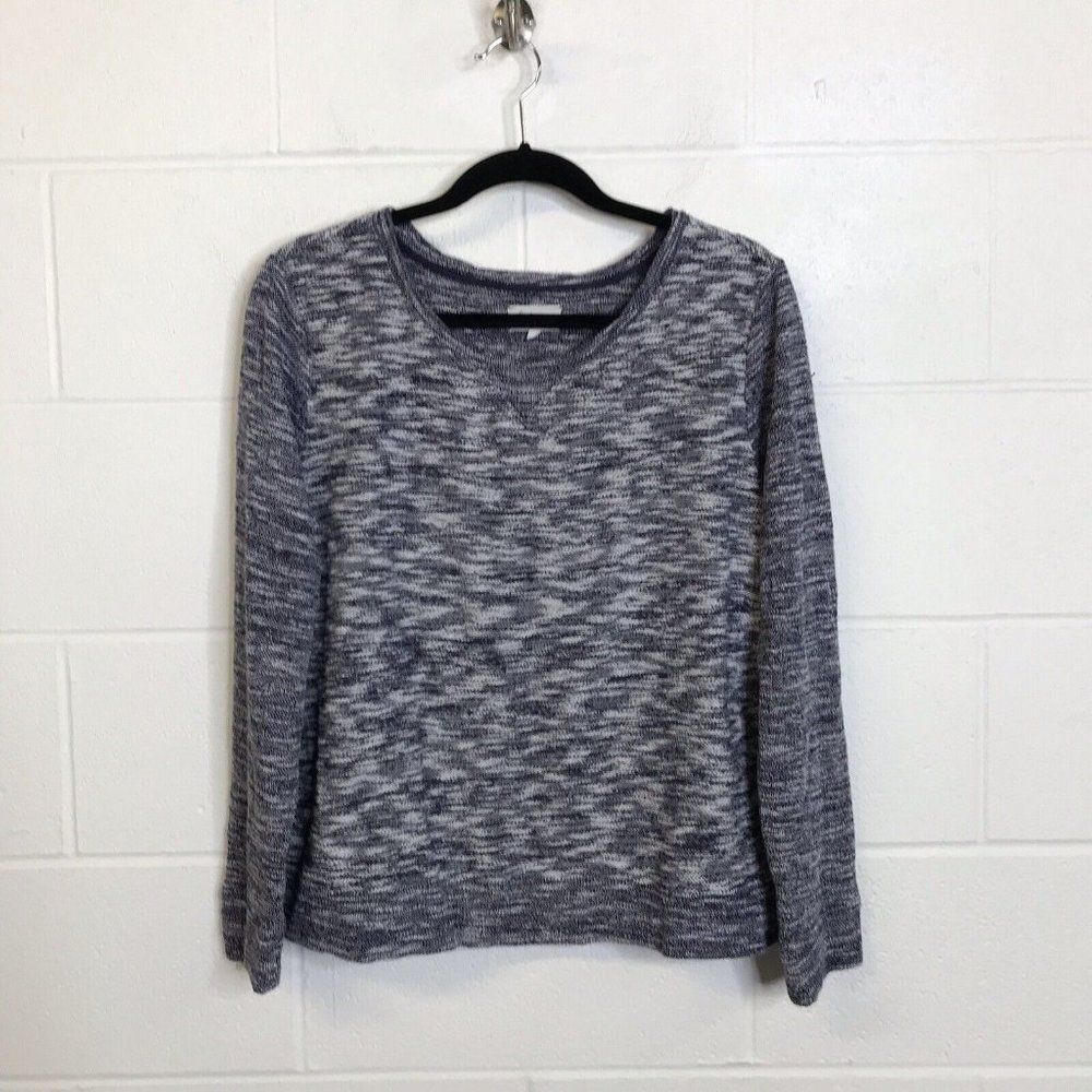 Lou & Grey Womens Pull Over Henley Top Navy/White Knit Long Sleeve Shirt Large